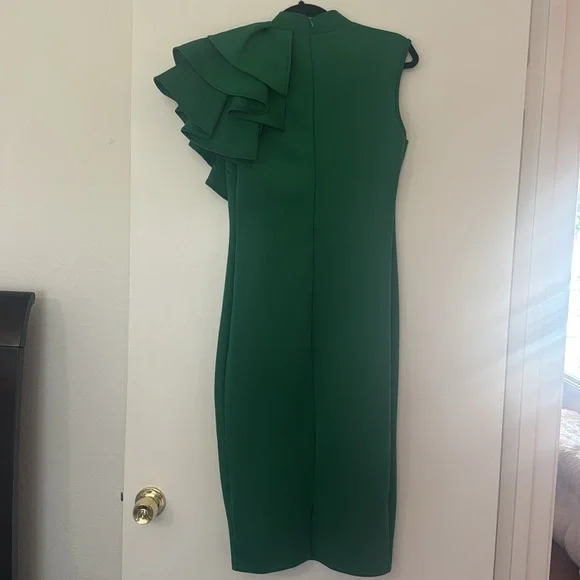 Women's Cocktail Bodycon Ruffle Sleeveless Formal Midi Pencil Dress - Picture 4 of 4